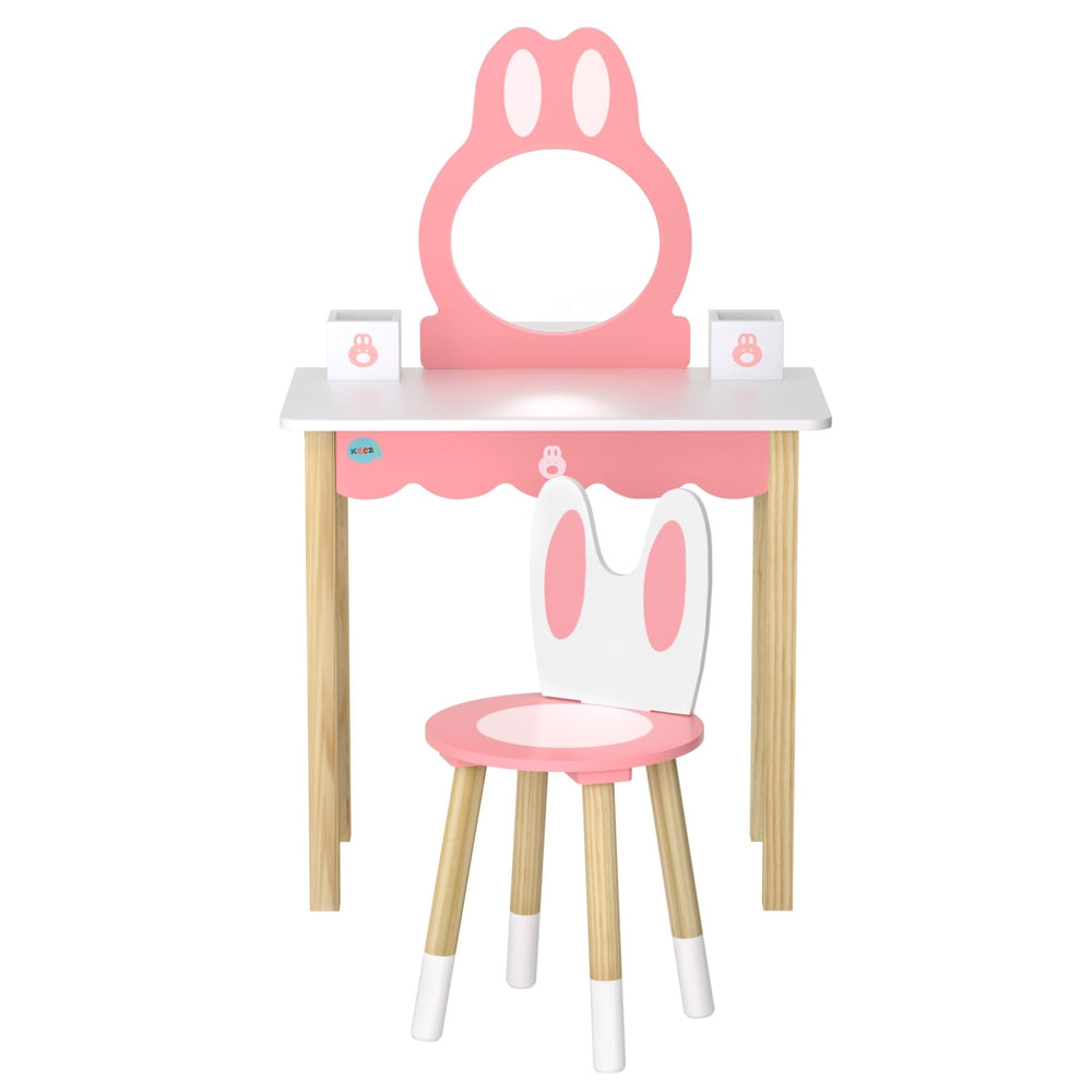 1 Set of Keezi Kids Dressing Table Wooden Bunny Pink FURNI-C-RABBIT-PK