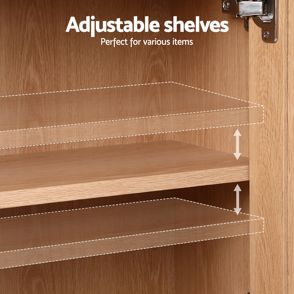 Artiss Buffet Sideboard Hutch Storage Cabinet Kitchen Cupboard Hooks Rattan Pine FURNI-C-RAT-SID180-WD-ABC