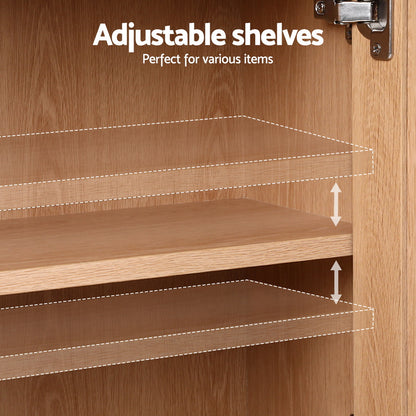 Artiss Buffet Sideboard Hutch Storage Cabinet Kitchen Cupboard Hooks Rattan Pine FURNI-C-RAT-SID180-WD-ABC