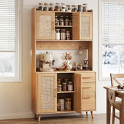 Artiss Buffet Sideboard Hutch Storage Cabinet Kitchen Cupboard Hooks Rattan Pine FURNI-C-RAT-SID180-WD-ABC