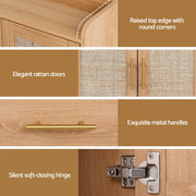 Artiss Buffet Sideboard Hutch Storage Cabinet Kitchen Cupboard Hooks Rattan Pine FURNI-C-RAT-SID180-WD-ABC