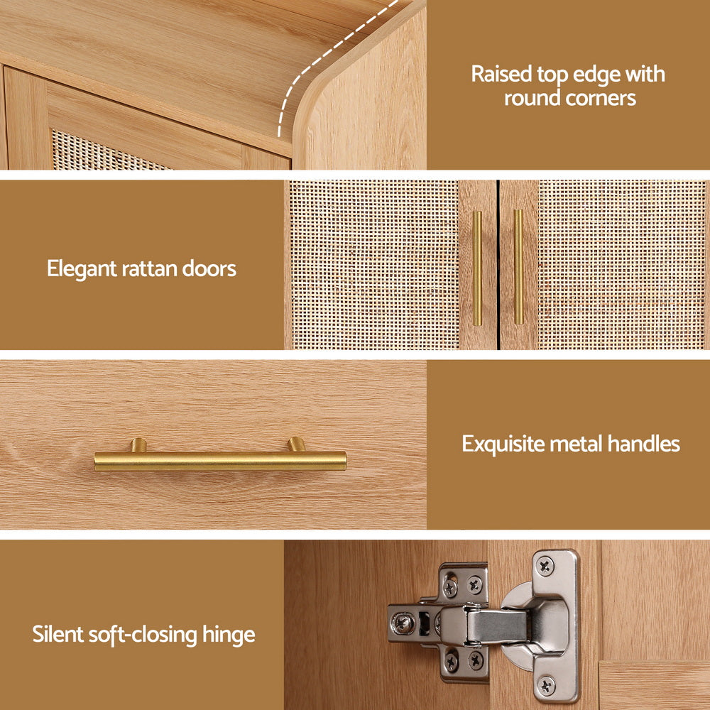 Artiss Buffet Sideboard Hutch Storage Cabinet Kitchen Cupboard Hooks Rattan Pine FURNI-C-RAT-SID180-WD-ABC