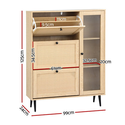 Artiss Shoe Rack Cabinet 3 Flip-out Drawers Pine FURNI-C-SHOE-01-RAT-WD-AB