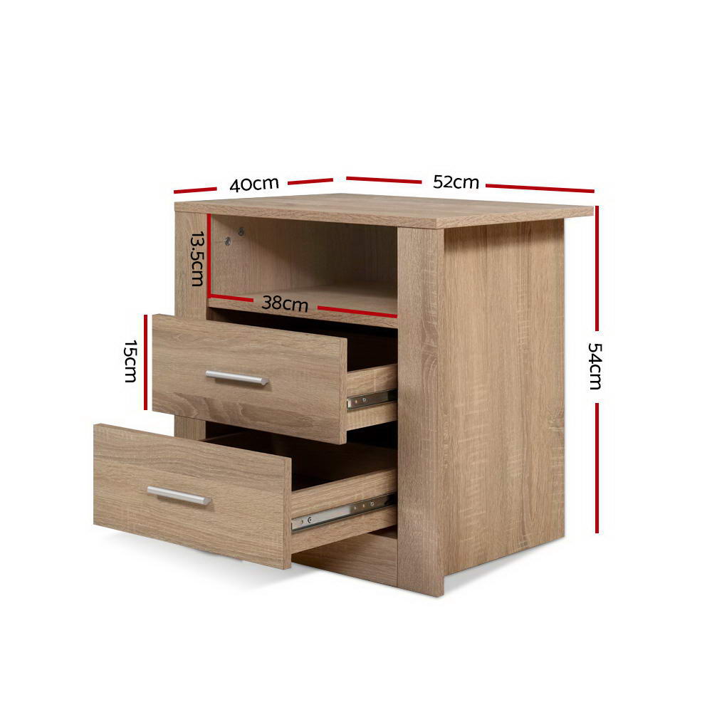 Artiss Bedside Table 2 Drawers with Shelf - TARA Oak FURNI-C-SIDE-SHELF-WD