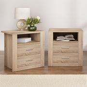 Artiss 2X Bedside Table 2 Drawers with Shelf - TARA Oak FURNI-C-SIDE-SHELF-WDX2