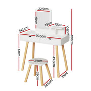 Keezi Kids Dressing Table Vanity Makeup Chair Set with Mirror Drawers Wooden Legs FURNI-C-SQUARE-WH