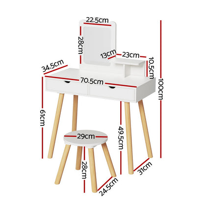 Keezi Kids Dressing Table Vanity Makeup Chair Set with Mirror Drawers Wooden Legs FURNI-C-SQUARE-WH