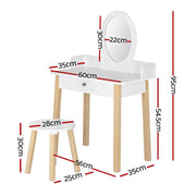 Keezi Kids Dressing Table Chair Set Wooden Leg Vanity Makeup Drawer Mirror FURNI-C-WOOD-KDT-WH