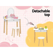 Keezi Kids Dressing Table Chair Set Wooden Leg Vanity Makeup Drawer Mirror FURNI-C-WOOD-KDT-WH