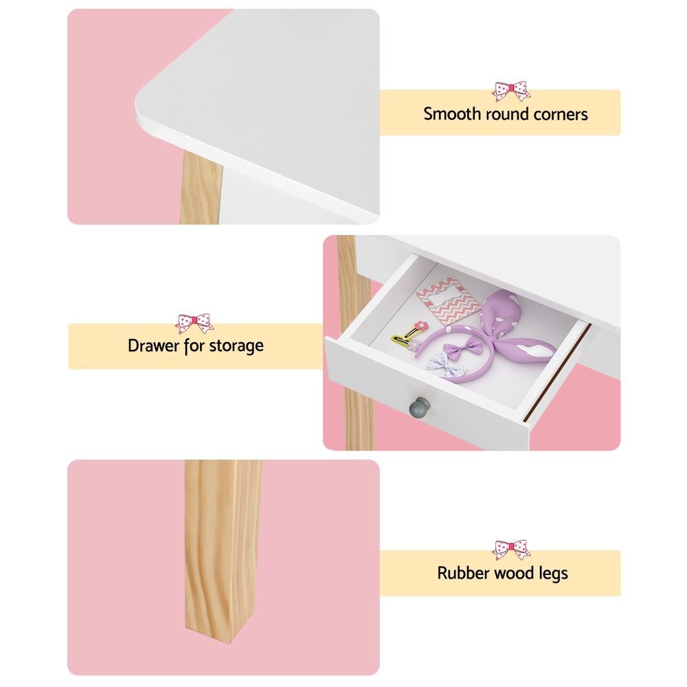Keezi Kids Dressing Table Chair Set Wooden Leg Vanity Makeup Drawer Mirror FURNI-C-WOOD-KDT-WH