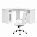 Artiss Office Desk and Chair Set L Shape Computer Desk 150cm with Storage Cabinet & Drawers, Ergonomic PU Leather Office Chair, White Home Office Furniture