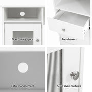 Artiss Office Desk and Chair Set L Shape Computer Desk 150cm with Storage Cabinet & Drawers, Ergonomic PU Leather Office Chair, White Home Office Furniture