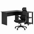 Artiss Office Desk and Chair Set L Shaped Computer Desk 136cm with 2 Tier Storage Shelves, Ergonomic Mesh Office Chair with Adjustable Headrest, Flip-Up Armrests & Lumbar Support