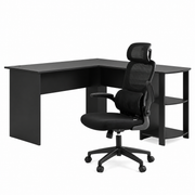 Artiss Office Desk and Chair Set L Shaped Computer Desk 136cm with 2 Tier Storage Shelves, Ergonomic Mesh Office Chair with Adjustable Headrest, Flip-Up Armrests & Lumbar Support