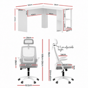 Artiss Home Office Desk and Chair Set, 136cm L Shaped Computer Desk with Shelves & Cable Management, Ergonomic Mesh Office Chair with Adjustable Headrest, Flip-Up Armrests