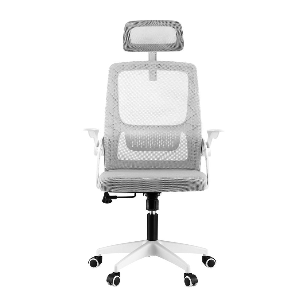 Artiss Home Office Desk and Chair Set, 136cm L Shaped Computer Desk with Shelves & Cable Management, Ergonomic Mesh Office Chair with Adjustable Headrest, Flip-Up Armrests