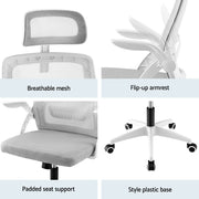 Artiss Home Office Desk and Chair Set, 136cm L Shaped Computer Desk with Shelves & Cable Management, Ergonomic Mesh Office Chair with Adjustable Headrest, Flip-Up Armrests