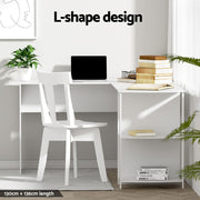 Artiss Home Office Desk and Chair Set, 136cm L Shaped Computer Desk with Shelves & Cable Management, Ergonomic Mesh Office Chair with Adjustable Headrest, Flip-Up Armrests