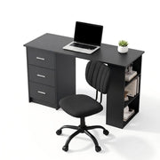 Artiss Office Desk & Chair Set 120cm Computer Desk with 3 Drawers & Open Shelves, Ergonomic Armless Office Chair with Wheels, Height Adjustable for Home Office Study