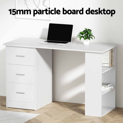 Artiss Computer Desk & Ergonomic Office Chair Set 120cm Home Office Study Desk with 3 Drawers & 3 Shelves, Mesh Computer Chair with Flip-Up Armrests