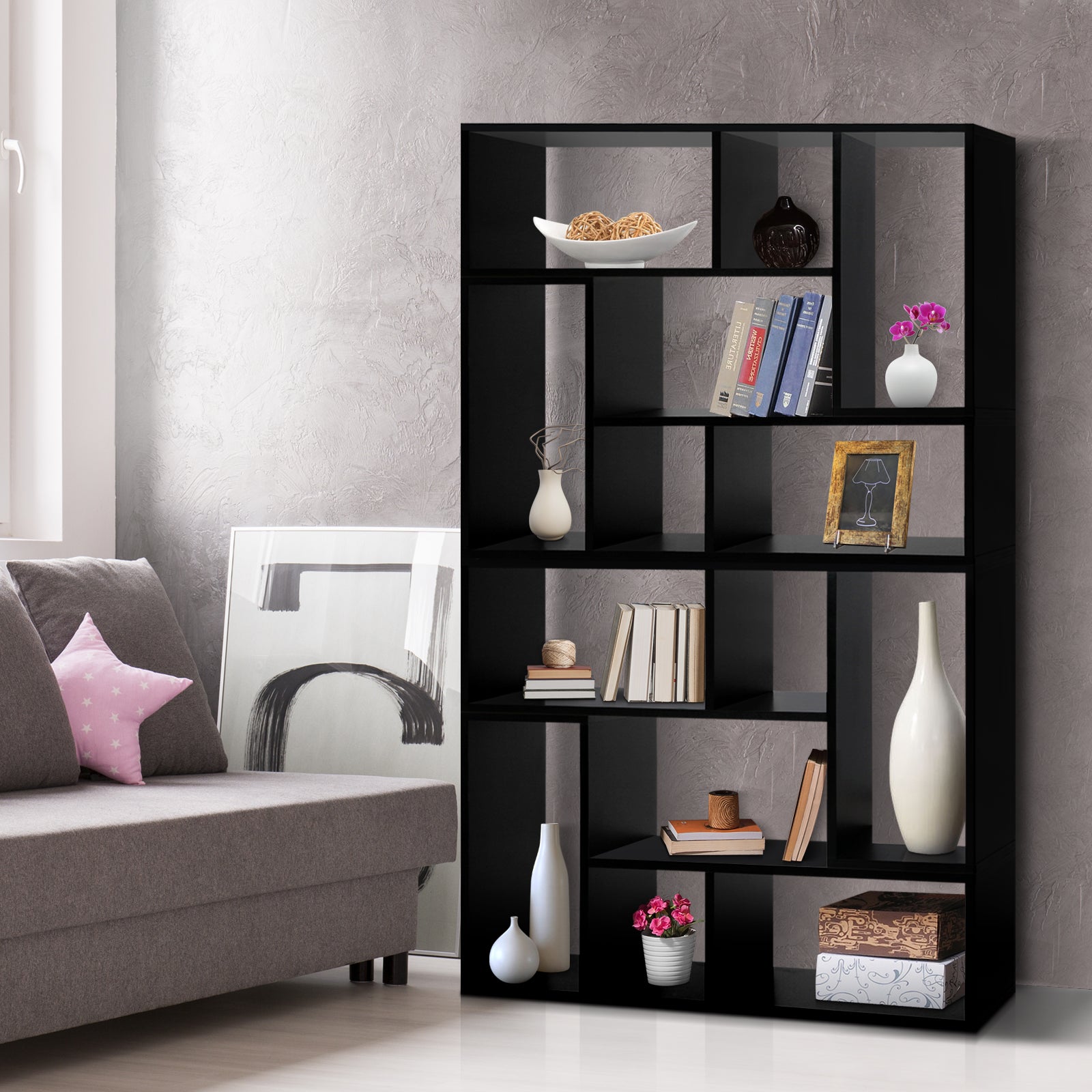 Artiss Bookshelf L Shape DIY - Black FURNI-DISPLAY-L1-BK