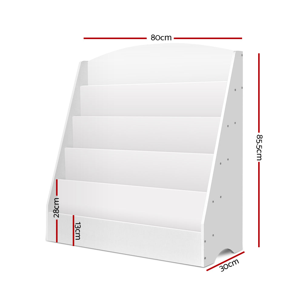 Keezi 5 Tiers Kids Bookshelf Magazine Shelf Organiser Bookcase Display Rack White FURNI-E-BOOK-UBER-WH