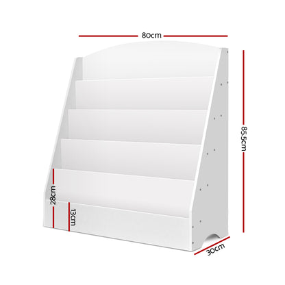 Keezi 5 Tiers Kids Bookshelf Magazine Shelf Organiser Bookcase Display Rack White FURNI-E-BOOK-UBER-WH