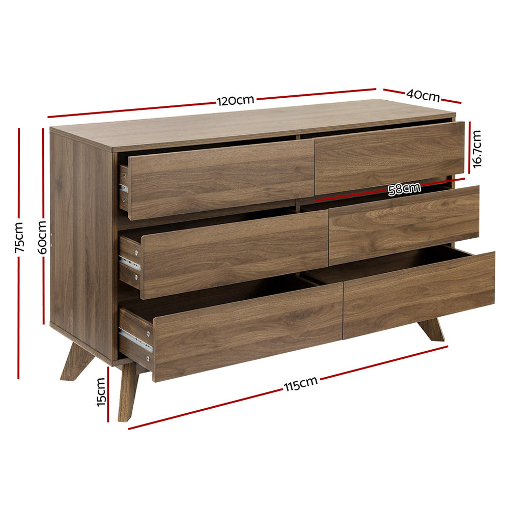 Artiss 6 Chest of Drawers - XAVI Walnut FURNI-E-CDR-6D-WD-AB