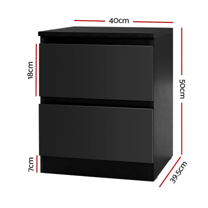 Artiss 2x Bedside Table 2 Drawers - PEPE Black FURNI-E-PURE-BKX2
