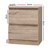 Artiss 2x Bedside Table 2 Drawers - PEPE Oak FURNI-E-PURE-WDX2