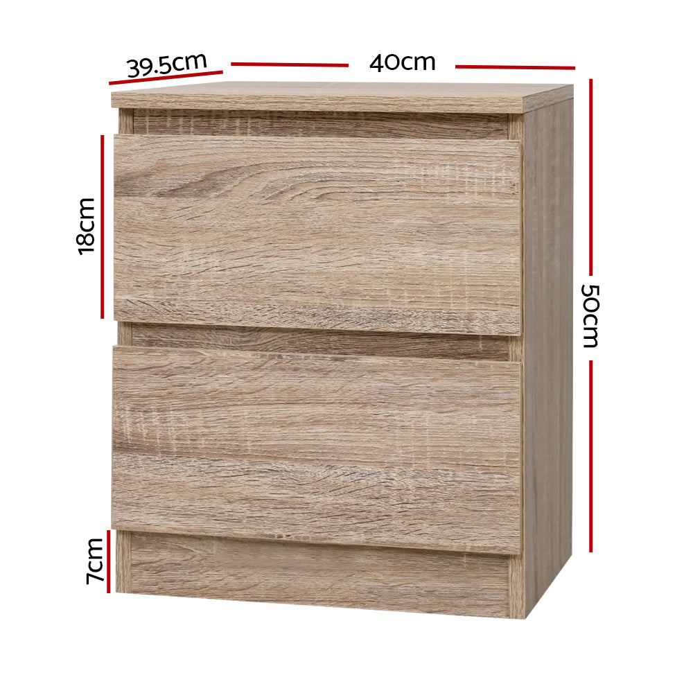 Artiss 2x Bedside Table 2 Drawers - PEPE Oak FURNI-E-PURE-WDX2