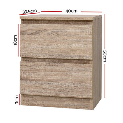 Artiss 2x Bedside Table 2 Drawers - PEPE Oak FURNI-E-PURE-WDX2