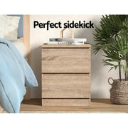Artiss 2x Bedside Table 2 Drawers - PEPE Oak FURNI-E-PURE-WDX2