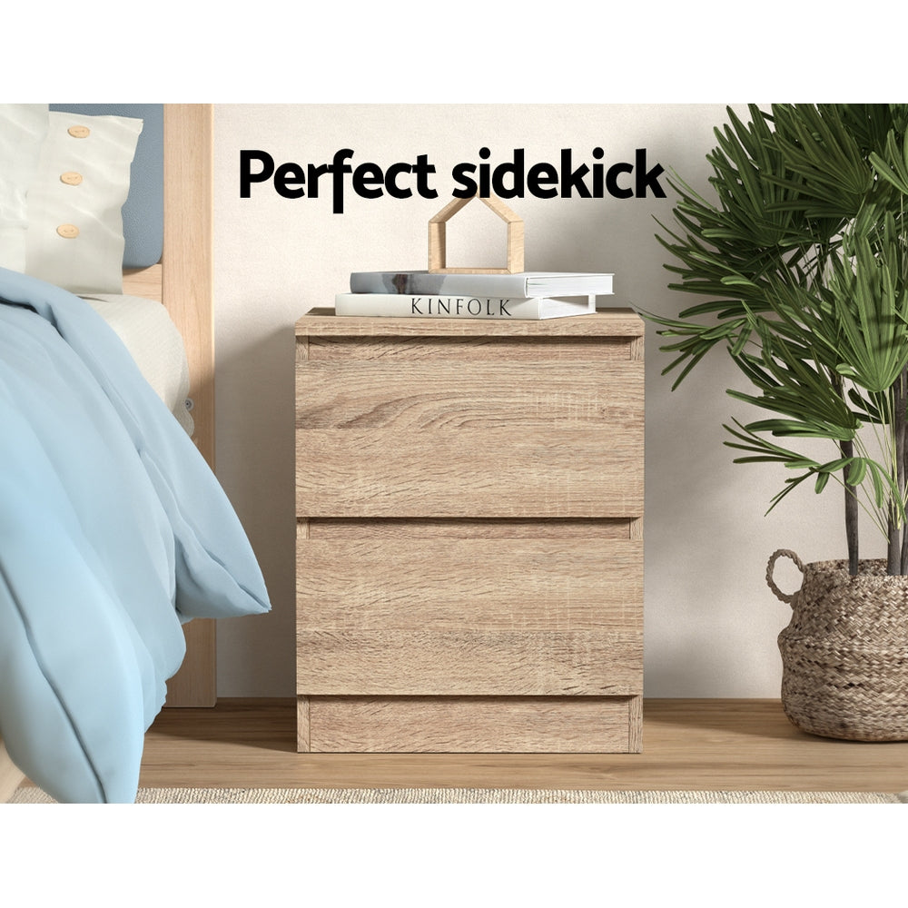Artiss 2x Bedside Table 2 Drawers - PEPE Oak FURNI-E-PURE-WDX2
