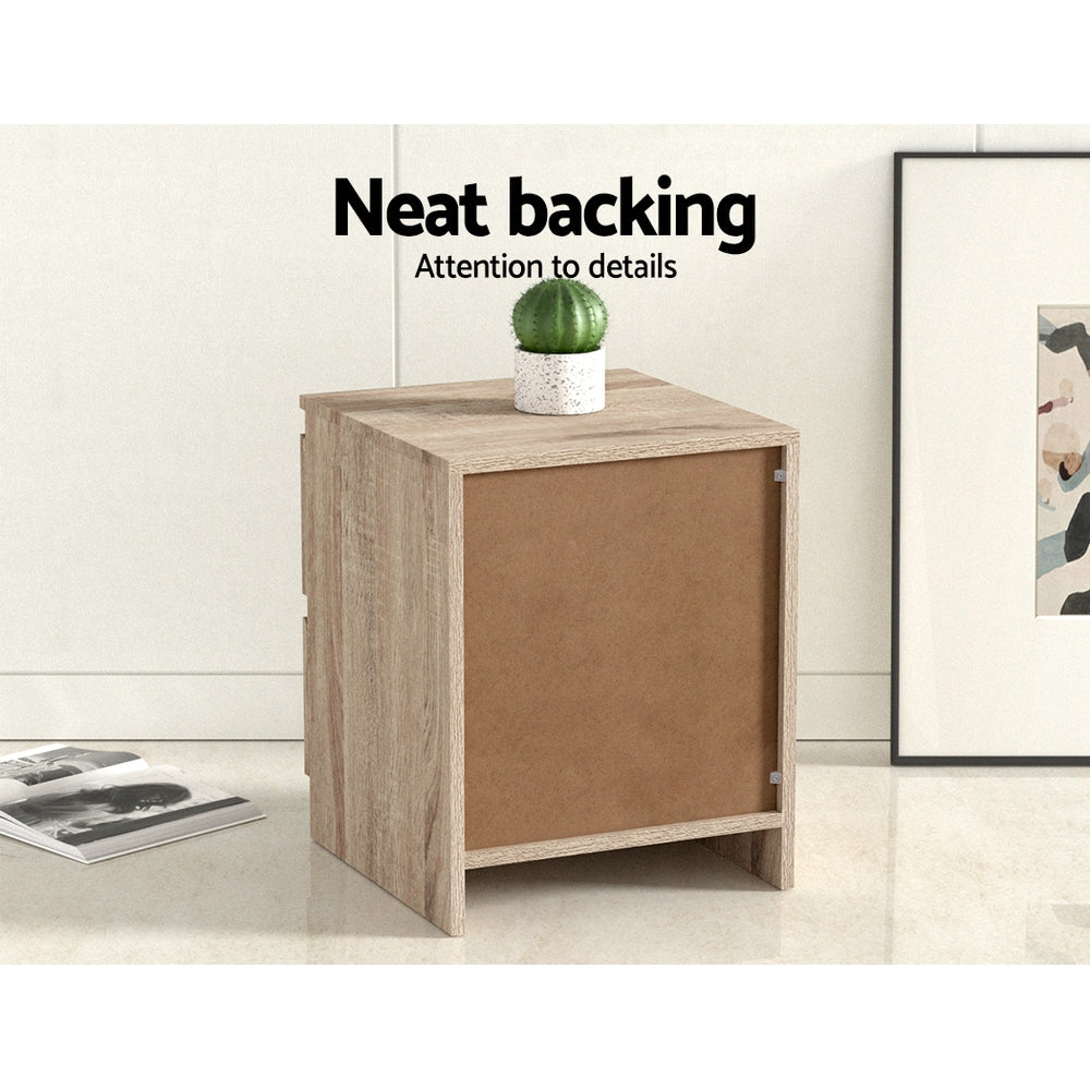 Artiss 2x Bedside Table 2 Drawers - PEPE Oak FURNI-E-PURE-WDX2