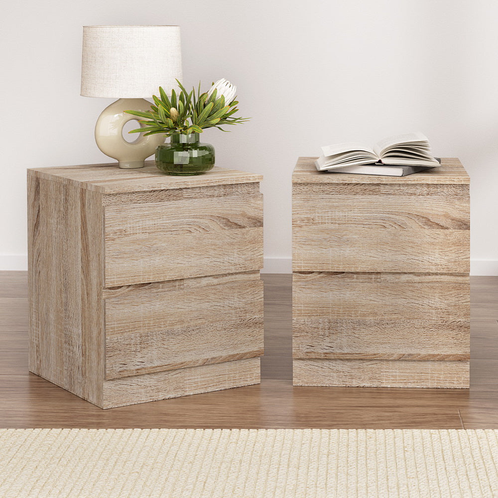 Artiss 2x Bedside Table 2 Drawers - PEPE Oak FURNI-E-PURE-WDX2