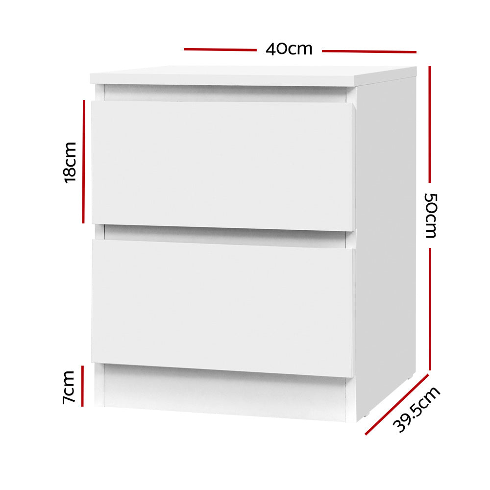 Artiss Bedside Table 2 Drawers - PEPE White FURNI-E-PURE-WH