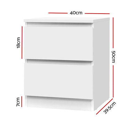 Artiss Bedside Table 2 Drawers - PEPE White FURNI-E-PURE-WH