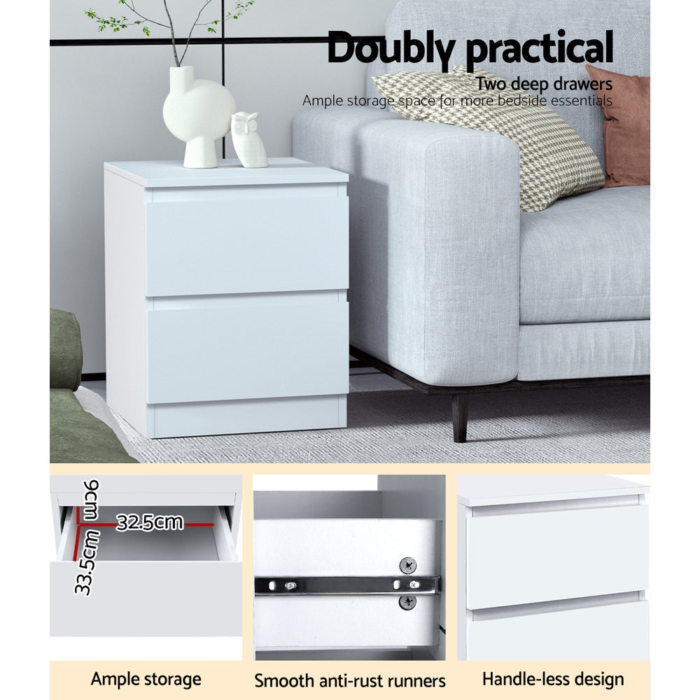 Artiss 2x Bedside Table 2 Drawers - PEPE White FURNI-E-PURE-WHX2
