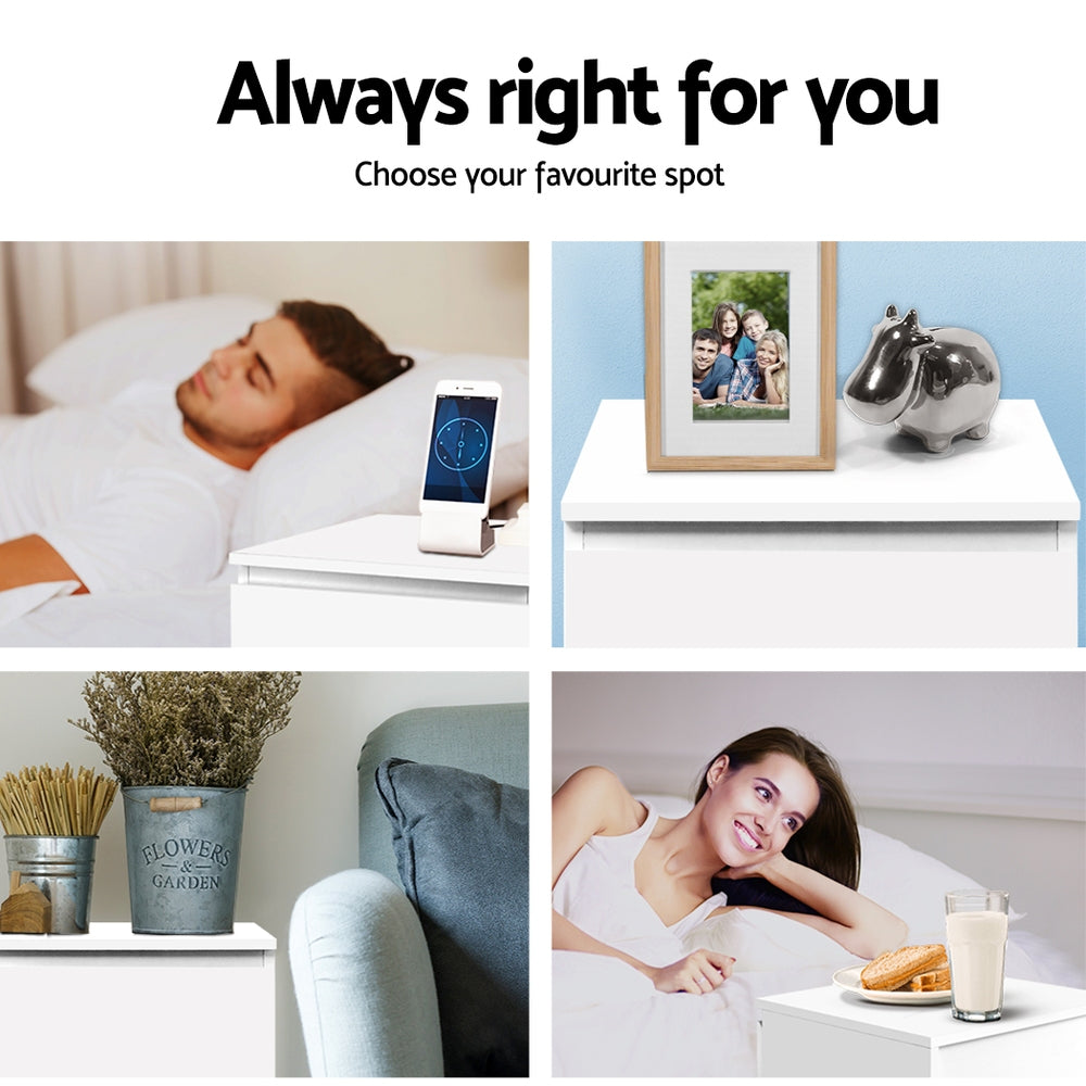 Artiss 2x Bedside Table 2 Drawers - PEPE White FURNI-E-PURE-WHX2