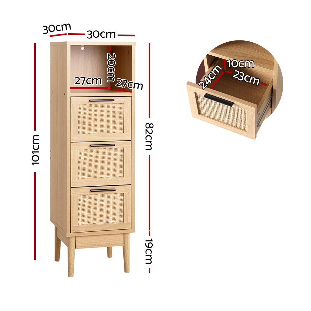 Artiss 3 Chest of Drawers with Shelf - BRIONY Oak FURNI-E-RAT-3D1R-WD