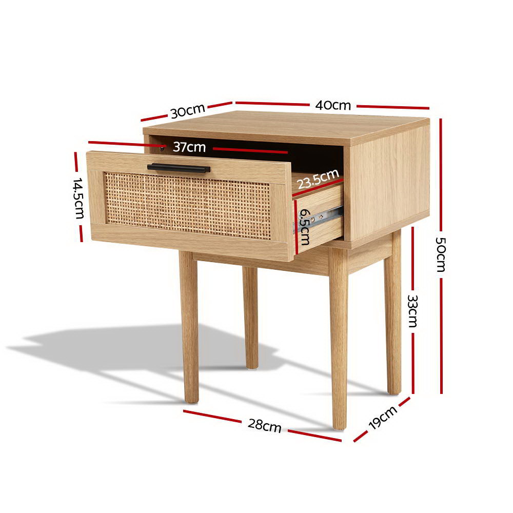 Artiss Bedside Tables Side Table Rattan Drawers Nightstand FURNI-E-RAT-BS-WD