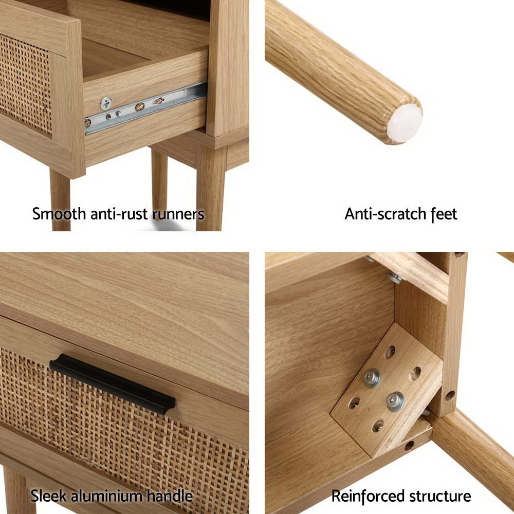 Artiss Bedside Tables Side Table Rattan Drawers Nightstand FURNI-E-RAT-BS-WD