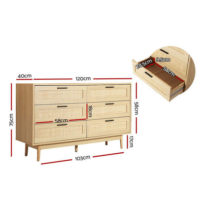 Artiss 6 Chest of Drawers - BRIONY Oak FURNI-E-RAT-CDR-6D-WD-AB