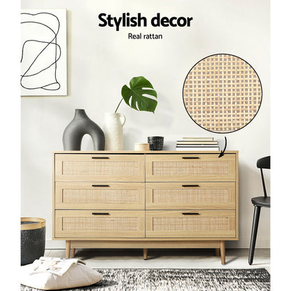 Artiss 6 Chest of Drawers - BRIONY Oak FURNI-E-RAT-CDR-6D-WD-AB