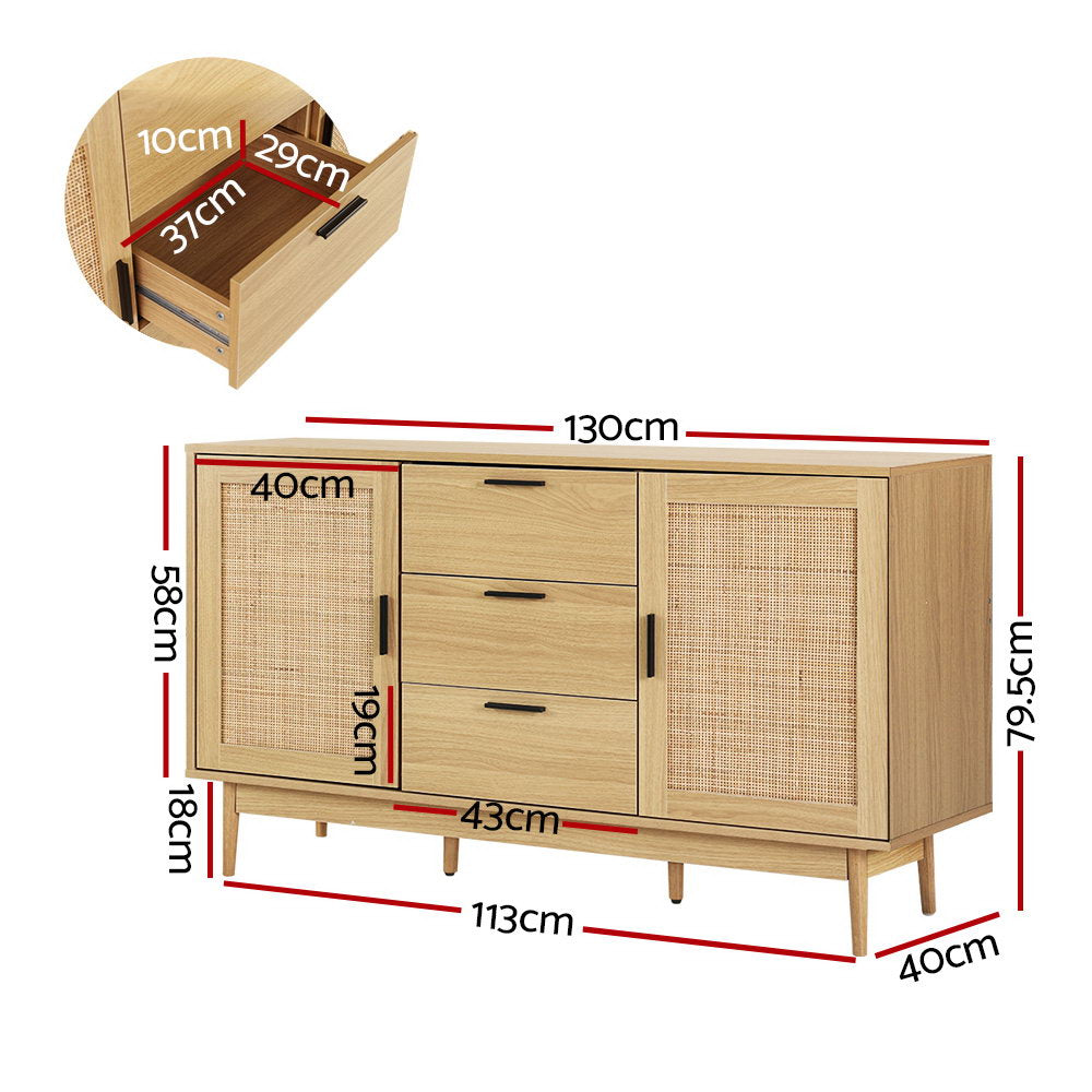 Artiss Rattan Buffet Sideboard - BRIONY Oak FURNI-E-RAT-SID-3D-WD-AB