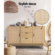 Artiss Rattan Buffet Sideboard - BRIONY Oak FURNI-E-RAT-SID-3D-WD-AB