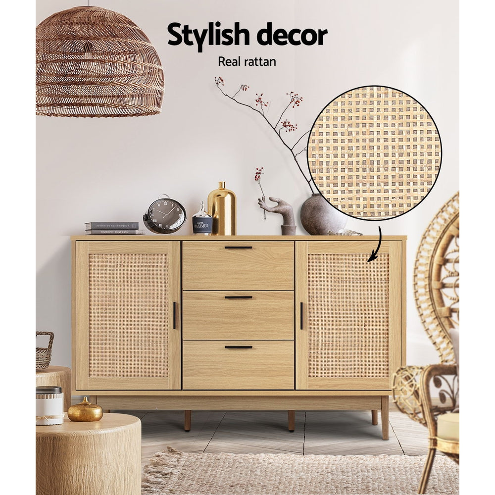 Artiss Rattan Buffet Sideboard - BRIONY Oak FURNI-E-RAT-SID-3D-WD-AB
