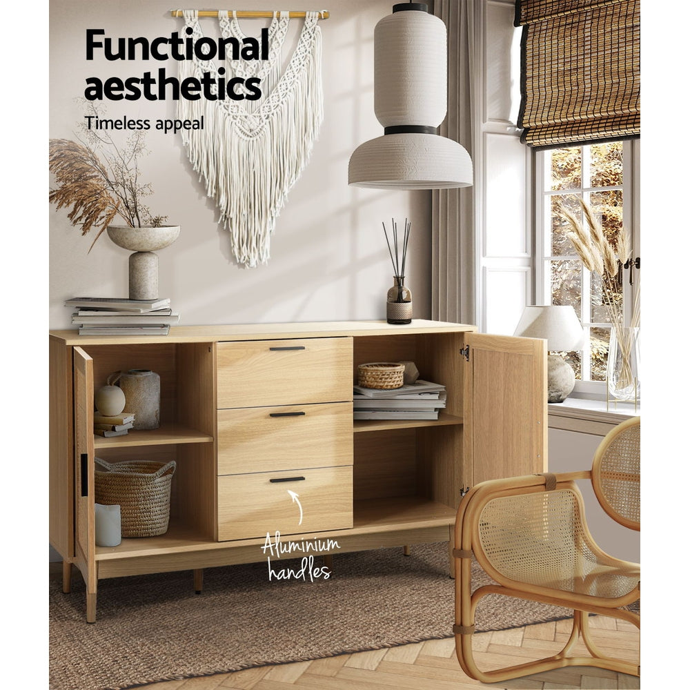 Artiss Rattan Buffet Sideboard - BRIONY Oak FURNI-E-RAT-SID-3D-WD-AB