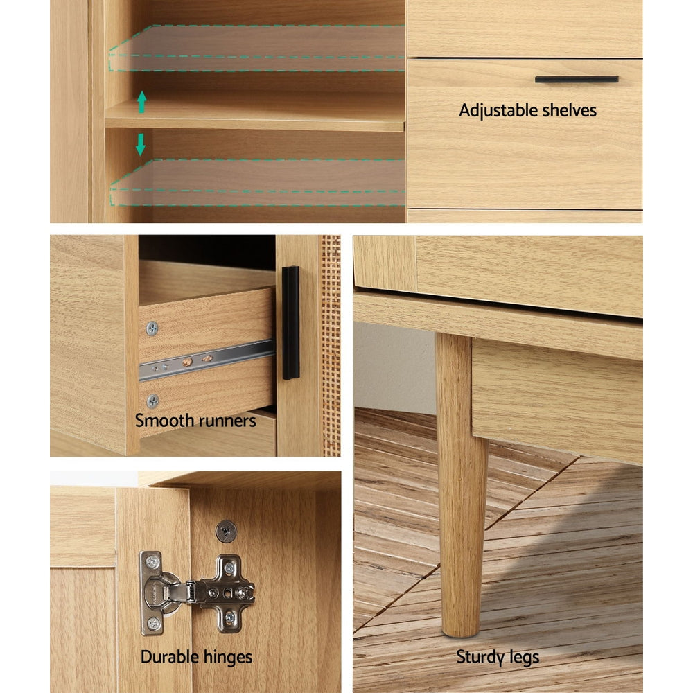 Artiss Rattan Buffet Sideboard - BRIONY Oak FURNI-E-RAT-SID-3D-WD-AB